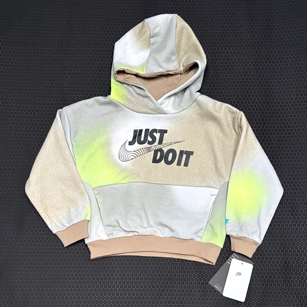 Nike Just Do It Logo Hoodie - Khaki with ReflectiveTrim - Unisex 6-7 y.o.